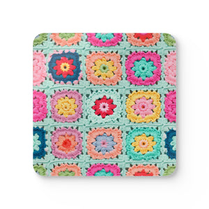 Cork backed Coaster Set - Crochet squares