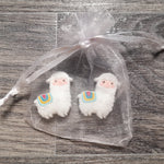 Load image into Gallery viewer, White alpaca needle stoppers in organza bag
