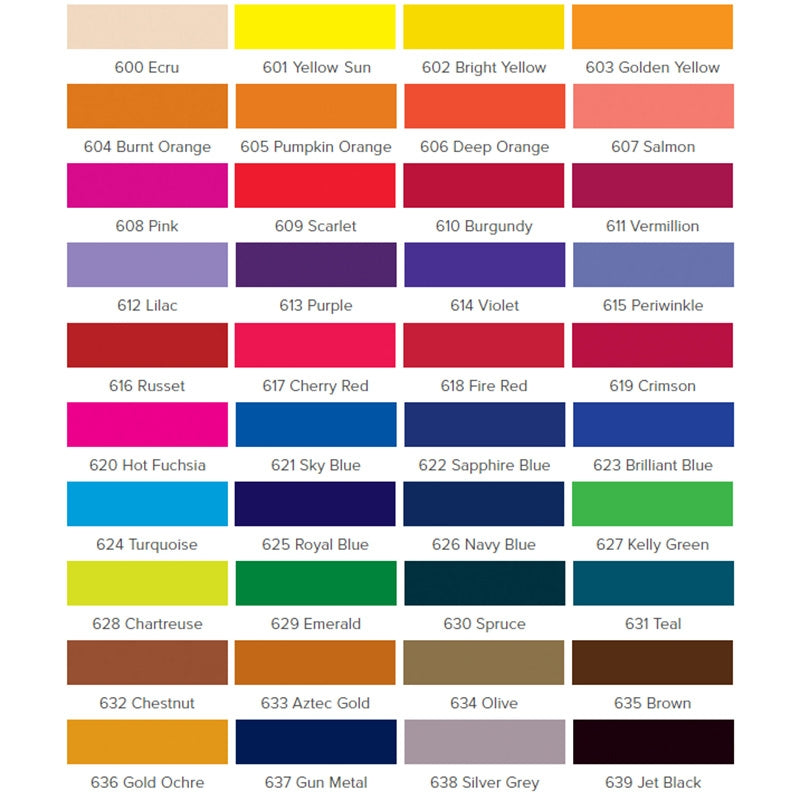 Colour chart of all 40 shades of Jacquard Acid Dyes available